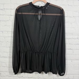 Black Sheer Blouse Women Size XL Transparent Whimsigoth Grounge Witchy Y2K Top